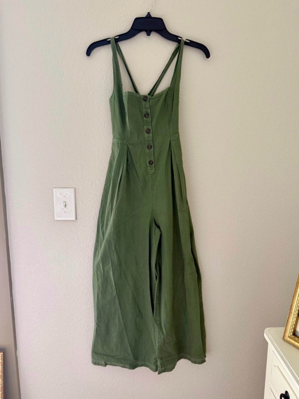 ASTR Olive Green Button-Front Wide-Leg Jumpsuit